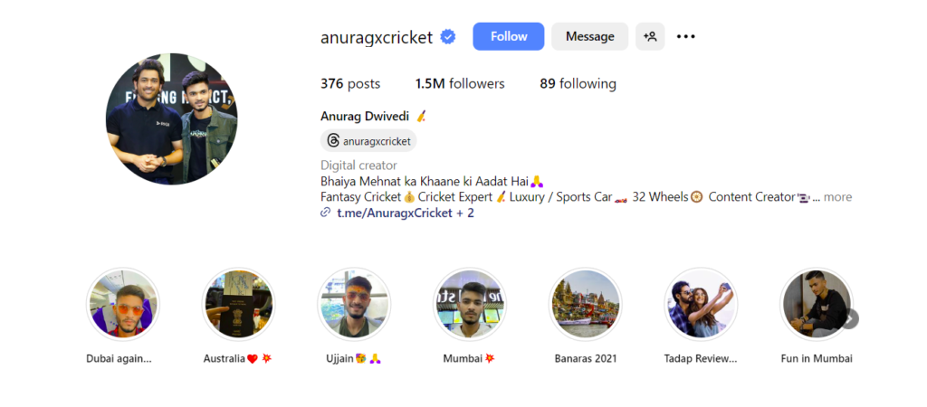 Anurag's Instagram profile 